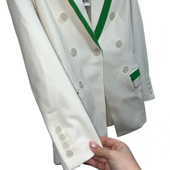 NEW NWT SMYTHE Taped Not A DB Blazer Jacket In Tennis Ivory & Green - Picture 5 of 9